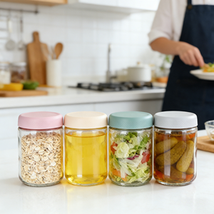 Frascos de Vidrio Apilables Ecológicos Clásicos de 10 oz (300 ml) <span class=keywords><strong>con</strong></span> Tapas Herméticas para Almacenamiento en la Cocina, Granos de Café, Avena, Nueces, <span class=keywords><strong>Miel</strong></span> - Product Image 4