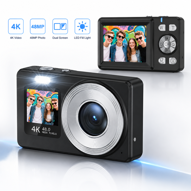 Portable DC08S Point Shoot Digital Camera CMOS 800mAh Battery Life Full HD 1080P Video Optical Zoom 17x-30x Dual Screen USB-C