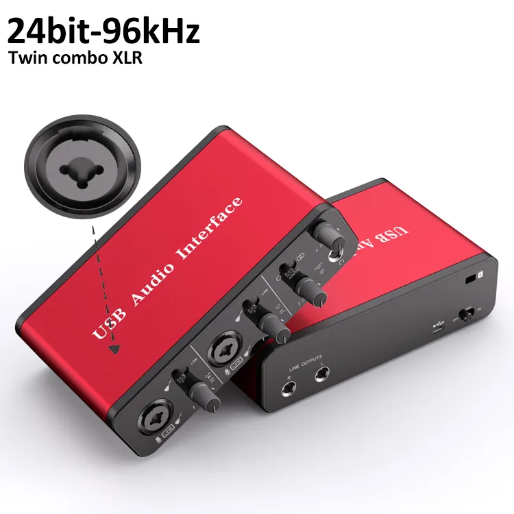 واجهة الصوت استوديو كارت الصوت uac 2.0 2i2 خلاط xlr 24bit-96khz استوديو كارت الصوت تسجيل usb جهاز التحكم في الصوت
