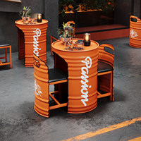Ensemble table et chaises de bar style industriel moderne en fût de pétrole pour salle de sport, studio de danse, usage commercial extérieur, en fer forgé, personnalisable