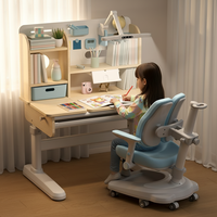 Bureau d'apprentissage ergonomique moderne pour enfants en gros avec bibliothèque, meubles de chambre à coucher, ensemble table et chaise réglable en hauteur, étude pour enfants