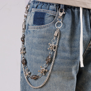 yueli Double Layered <b>Skull</b> Waist Chain Tibetan Silver Hip Hop Punk Pants Chain For Daily Wear - Product Image 2