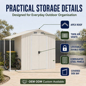 Galvanized Steel Garden Shed With Side Lean-to AS/NZS1170.2 Proof <b>Outdoor</b> Metal <b>Storage</b> OEM Custom for Australia - Product Image 3