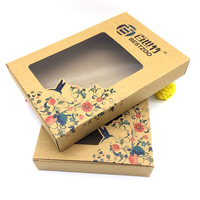 Boîte de rangement avec fenêtre, impression personnalisée sur papier kraft marron, pour chaussettes, vêtements de serviette, emballage cadeau, vente en gros, 1 pièce