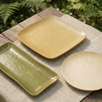 Vaisselle en céramique de style japonais en porcelaine avec assiette rectangulaire personnalisée de couleur brun verdâtre réactif, bols à salade ronds, tasse à café