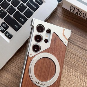 Coque Magnétique en Aluminium et Bois Véritable Sans Cadre pour <span class=keywords><strong>Samsung</strong></span> <span class=keywords><strong>Galaxy</strong></span> S26 S25 S24 S23 <span class=keywords><strong>S22</strong></span> Ultra avec Support Rotatif Intégré à 360° - Product Image 4