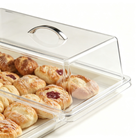 Plateau de présentation alimentaire en acrylique transparent avec poignée, protection anti-poussière pour pâtisseries et pains, idéal pour restaurants, buffets, vente en gros, OEM