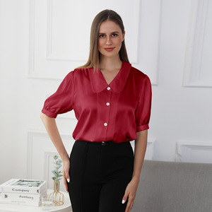 Design di lusso 100% 19momme <span class=keywords><strong>manica</strong></span> corta Charmeuse rosa camicetta di seta camicie di seta Versatile per le donne - Product Image 5