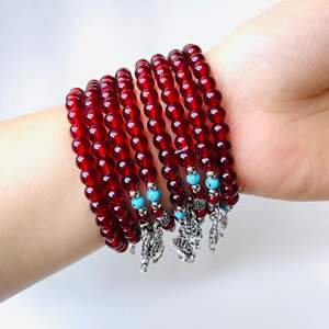 Pulsera de imitación de granate de varias capas para mujer, parejas, pulsera de tres hilos, 6 mm, fuente de venta ambulante económica, multicapa - Product Image 4