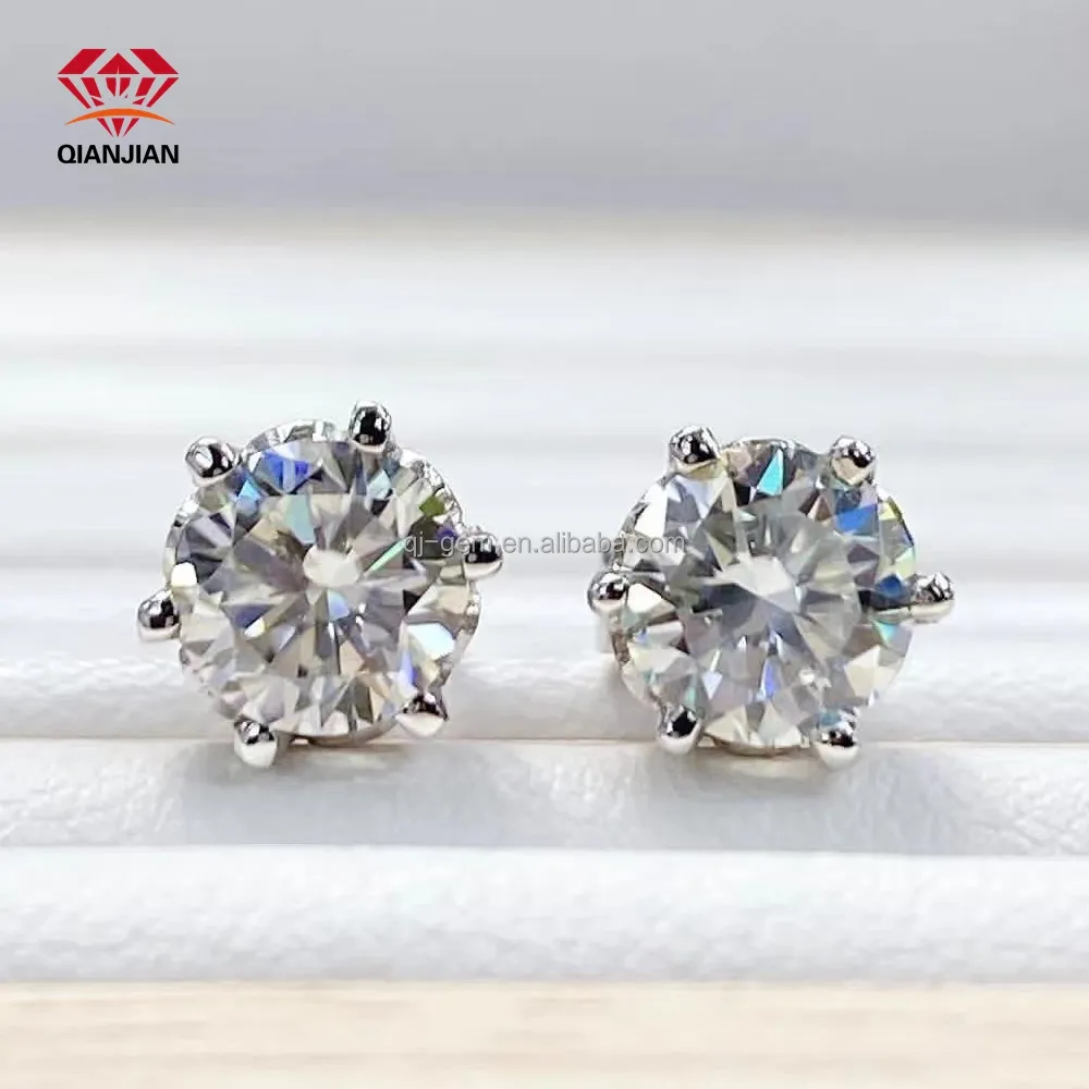 Haute qualité luxe diamant VVS Mossanite boucles d'oreilles rondes S925 0.5ct 1ct 2ct boucles d'oreilles femmes hommes Moissanite boucles d'oreilles