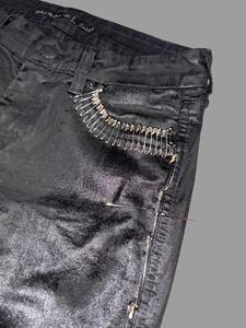 جينز دينم مشمع للخريف قطني أسود تويل مطاطي فضفاض يناسب الجرس من الأسفل بنطال جينز دينم مشمع للرجال - Product Image 4