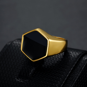 Cincin Hexagonal Sederhana Zhongzhe Jewelry Ukuran Besar Cincin Pria Hitam Halus Punk Berkualitas Tinggi Hip Hop Bahan Stainless Steel Anti Luntur - Product Image 3
