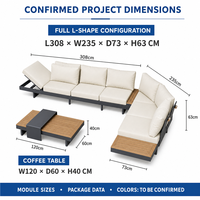 Ensemble de canapés modulaires d'extérieur en aluminium thermolaqué à profil bas, style teck, pour villas, jardins et hôtellerie