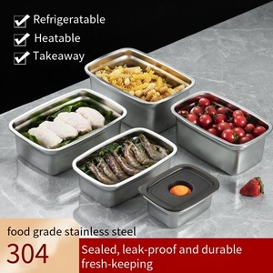 304 Stainless Steel Food Storage sealed <strong>Box</strong> Refrigerator <strong>Freezer</strong> <strong>Box</strong> Fresh-keeping Press and Exhaust sealed Lunch <strong>Box</strong> - Product Image 5