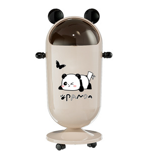 Panda Design Spinner Trash Can Cylindrical Movable With Swing Lid For Kitchen Indoor Use - Product Image 5