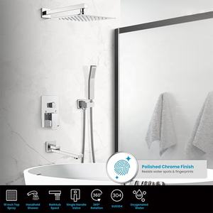 Système <span class=keywords><strong>de</strong></span> douche <span class=keywords><strong>de</strong></span> pluie mural chromé moderne avec douchette à main et bec <span class=keywords><strong>de</strong></span> <span class=keywords><strong>baignoire</strong></span>, mélangeur à poignée unique, SUS304 - Product Image 2
