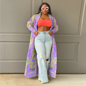 Trend hırka Femm artı boyutu renkli baskılı uzun ceket <span class=keywords><strong>Kimono</strong></span> kollu hırka kadınlar - Product Image 4