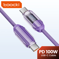 Kabel Toocki 100W USB-C ke C Transparan dengan Monitor Daya 5A Pengisian Cepat PC, Kabel Terjalin Tahan Lama untuk MacBook Pro iPad