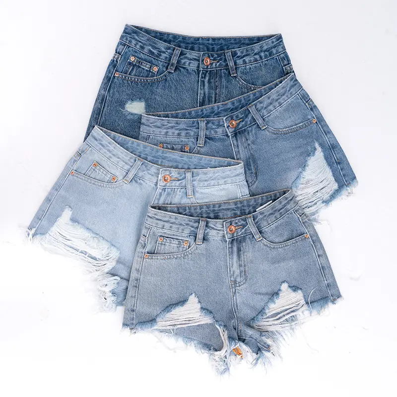 Hot Style Summer Women Sexy Button Denim Shorts Ripped Jeans Short Jeans Pants For Women