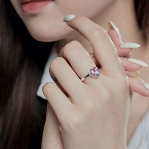 Dylam 925 Sterling Sliver Adjustable Vintage Cute Pink Heart Shaped Cubic Zirconia <b>Rings</b> <b>Iced</b> Out <b>Ring</b> Heart Charm for Girls - Product Image 2