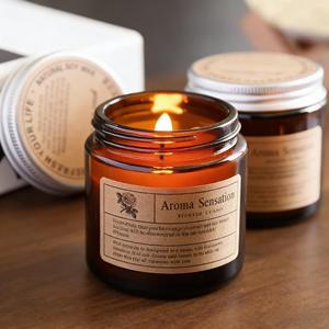 Aroma Sensation Scented Soy Wax Candle In <b>Amber</b> <b>Glass</b> <b>Jar</b> Vintage Style Floral Fragrance Home Decoration 40-60 Hour Burn Time - Product Image 2