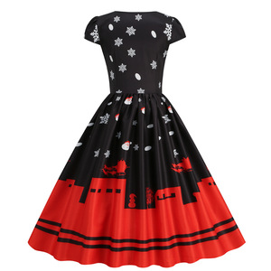 Abiti Casual invernali natalizi donna Vintage Print Robe Swing elegante abito da festa scollo a V <span class=keywords><strong>Sexy</strong></span> abito manica corta <span class=keywords><strong>capodanno</strong></span> - Product Image 3