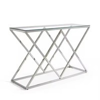 Nouvelle table console de salon de style moderne en verre clair avec cadre en acier inoxydable, table d'entrée