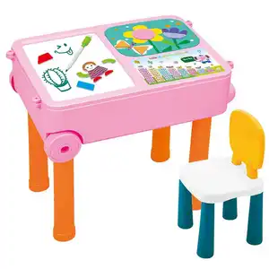 Venta al por mayor juego de bloques de construcción de silla-DIY bloques de construcción juguete de maleta de aprendizaje juguete de escritorio de plástico juego juguete de escritorio con rompecabezas y silla