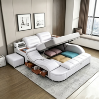 Modernes Multifunktionales PU-Lederbett mit Projektor, Luftlift-Stauraum-Schubladen, Weich Gepolstertes Smart-Bett für Hauptschlafzimmer