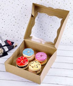 Cajas de Panadería Marrones de 10"x10"x3" con Ventana de PVC para Pasteles y Galletas, Caja Grande de Papel Kraft Natural - Product Image 1