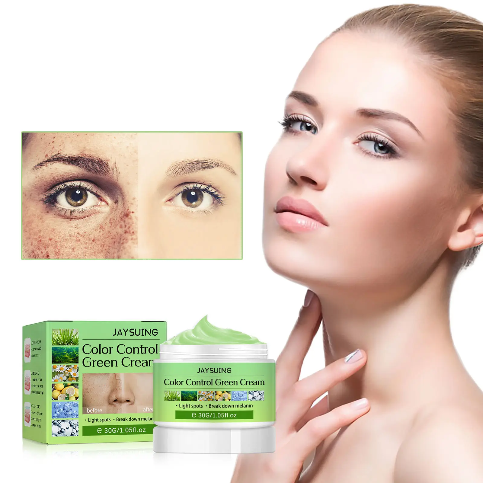 Color control fade spot green cream freckle decomposition pigment brightening and beautifying skin