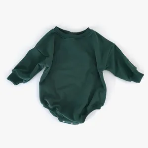 Custom Baby Clothes Kids Clothing Natural Fabric Plain Solid Long Sleeves Ribbed Boys' And Girls' Baby Sweatshirt Romper