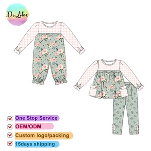 Combinaison bébé à imprimé floral et à carreaux, ensemble de 2 pièces pour enfants, body bébé à carreaux à manches longues, haut bébé, ensemble de pantalon pour enfants - Product Image 1