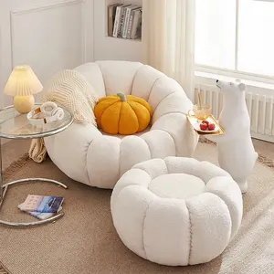 Nordic living room chair single seat sofa lazy armchair pumpkin shaped velvet lounge chair with stool