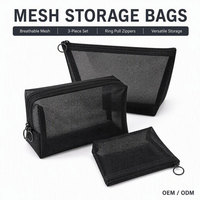 Sacs de rangement en maille, 3 pièces, sac de rangement pour cosmétiques, pochette de toilette semi-transparente, sacs à fermeture éclair transparents avec anneau de traction en métal
