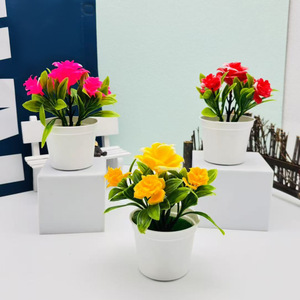 Nouvelle plante artificielle en pot rond, cinq roses moyennes, bonsaï, décoration de bureau, ornement de plante décorative - Product Image 2
