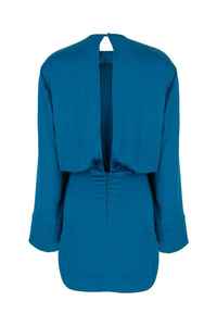 Selección cuidadosa Diseñador Actualee Vestido de manga larga Cuello redondo Divisiones laterales Espalda más larga Mini vestido verde azulado - Product Image 2