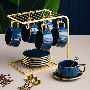 Ensemble de tasses à café en céramique de luxe léger avec six tasses, six soucoupes et six cuillères pour la maison, l'hôtel et le restaurant - Product Image 4