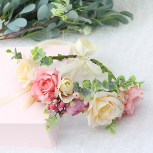 Couronne de fleurs artificielle en feuilles vertes et rotin pour mariée et demoiselle d'honneur, vente en gros d'usine - Product Image 6
