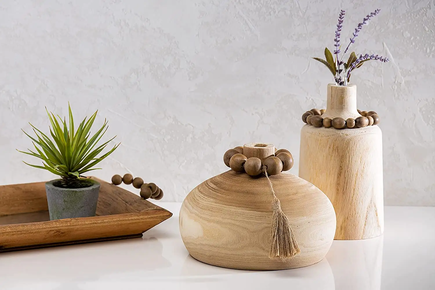 Vase en bois naturel de haute qualité, accessoire pour le cou en perles