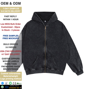 Vente en gros de sweats à capuche zippés personnalisés délavés à l'acide, vestes à capuche surdimensionnées imprimées en gros, vestes zippées pour hommes - Product Image 1