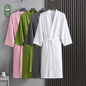 <span class=keywords><strong>Bata</strong></span> de Baño Fina Tipo Waffle para Hotel, Salón de Belleza, Pijama Largo para Parejas Adultas, <span class=keywords><strong>Bata</strong></span> de Poliéster para el Hogar, Primavera-Otoño - Product Image 3