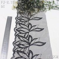 Bordure en dentelle de luxe avec perles et broderie, 17 cm, en filet noir doux, broderie florale et sequins, pour Abaya et robe de soirée haute couture