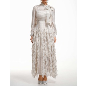 เดรสยาวลายจุดคอสูงครึ่งตัวแขนยาวแฟชั่นกระโปรงเดรสประจำปี - Product Image 1