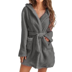 <span class=keywords><strong>Pigiama</strong></span> in <span class=keywords><strong>Peluche</strong></span> per Donne, Accappatoio con Cappuccio in Tinta Unita per Uso Domestico Invernale - Product Image 2