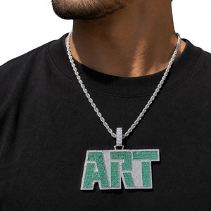 Collar con Colgante de Letra Personalizada, Cadena de Cuerda en Tono Plateado, Medallón de Letra con Cristal Verde, Joyería de Moda - Product Image 1