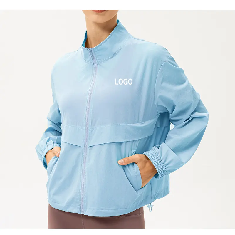 OEM Private label nylon full zip up sports outdoor beach Custom women girls wind breaker jacket