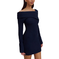 Europe Amérique Sexy hors épaule femmes tricot hanche jupe portefeuille mode une épaule à manches longues tricoté dame robe