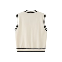 Gilet en acrylique torsadé à col en V pour homme, avec bordure contrastante, sans manches, ourlet côtelé texturé, style preppy universitaire, automne