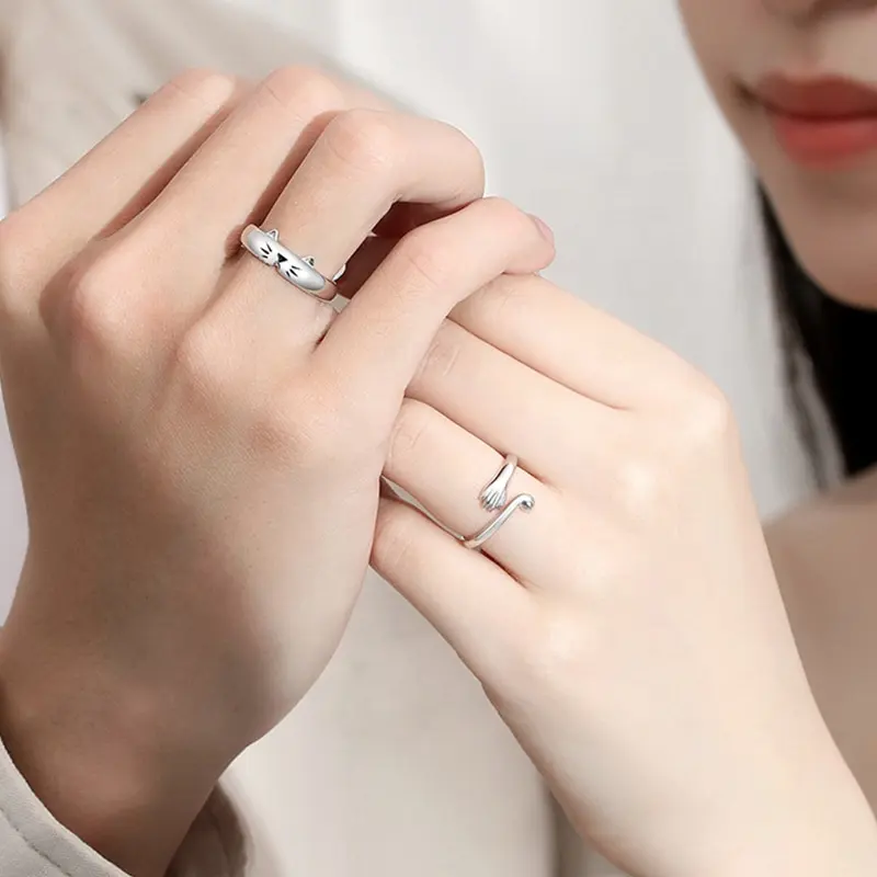 New Trendy Cute Lover Cat and Paw Adjustable Ring For Couple Lovers Girlfriend